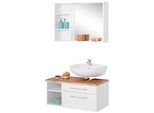 BadmöBel-Set Welltime "Davos", Weiß, Siphonausschnitt Rechts, Holzwerkstoff, KastenmöBel-Sets, BadmöBel-Set, Spiegel Inklusive Beleuchtung, Regal Und Waschplatz
