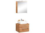 BadmöBel-Set Welltime "Davos", Braun (Eichefarben), KastenmöBel-Sets, BadmöBel-Set, Spiegelschrank Breite 60 Cm, Mit Rechteckigem Waschbecken