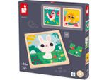 Set Di Puzzle Janod - Puzzle Di Animali In Legno - 3 Puzzle Da 9 Pezzi