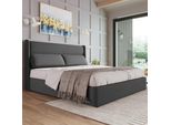 Letto Imbottito Flieks 140X200Cm Con Rete A Doghe, Letto A Molle Con Testata Regolabile, Letto Matrimoniale Con Contenitore, Letto Contenitore Per Ragazzi, Biancheria, Grigio