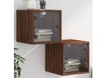 Comodini Con Ante In Vetro 2 Pz. Aspetto Rovere Marrone 35X37X35 Cm