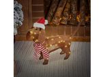 Ecd Germany Led Bassotto Decorazione Natalizia Per Interni Con Berretto E Sciarpa, 60X43 Cm, Figura Di Cane A Batteria Con 40 Led Bianco Caldo Decorazione Figura Natalizia