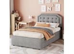 Letto Imbottito Sweiko 90 X 200 Cm Letto Piano, Comodino Imbottito Con Rivetti Decorativi, Doppio Cassetto, Grigio