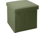 Intirilife Sgabello Pieghevole 30X30X30 Cm In Verde Primavera - Cubo Di Seduta Con Vano Portaoggetti E Coperchio In Tessuto Effetto Lino - Cubo Di Seduta Poggiapiedi Scatola Portaoggetti Panca A Cassapanca
