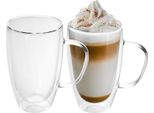 Intirilife 2X Set Di Bicchieri Termici A Doppia Parete Da 400 - 500 Ml - Bicchieri Termici In Vetro Soffiato A Bocca Isolati Per Latte Macchiato E Tè Con Manico