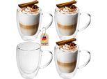Intirilife 4X Set Di Bicchieri Termici A Doppia Parete Da 250 - 300 Ml - Bicchieri Termici In Vetro Soffiato A Bocca Isolati Per Latte Macchiato E Tè Con Manico