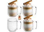 Intirilife 4X Set Di Bicchieri Termici A Doppia Parete Da 150Ml - 220Ml Bicchiere Termico Soffiato A Bocca Isolato Per Latte Macchiato Bicchiere Da Caffè Con Manico