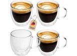 Intirilife 4X Set Di Bicchieri Termici A Doppia Parete Da 100 - 150Ml - Bicchieri Termici In Vetro Soffiato A Bocca Isolati Per Latte Macchiato Espresso Bicchiere Per Tè Bicchiere Per Caffè Con Manico