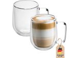 Intirilife 2X Set Di Bicchieri Termici A Doppia Parete Da 150 Ml - 220 Ml Bicchieri Termici Bicchieri Termici Soffiati A Bocca Isolati Latte Macchiato Bicchiere Da Tè Con Manico