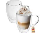 Intirilife 2X Set Di Bicchieri Termici A Doppia Parete Da 250 - 300 Ml - Bicchieri Termici In Vetro Termico Soffiato A Bocca Isolati Per Latte Macchiato E Tè Con Manico
