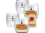 Intirilife 4X Set Di Bicchieri Termici A Doppia Parete Da 230 Ml Con Design A Orso - Bicchieri Termici In Vetro Soffiato A Bocca Latte Macchiato Bicchiere Da Tè Bicchiere Da Caffè Espresso Senza Manico