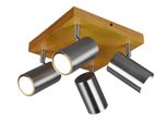 Trio 4 Faretti Da Soffitto Marley Argento Opaco Con Legno
