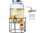 Intirilife Distributore Di Bevande In Vetro Da 4 Litri Con Rubinetto E Supporto - Distributore D'acqua Distributore Di Succo Di Frutta Distributore Di Limonata Contenitore In Vetro Per Bevande