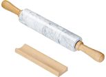 Intirilife Mattarello In Marmo Con Vassoio In Bianco - 46,5 Cm - Rullo Per Pasta, Rullo Da Forno, Mattarello Ondulato, In Marmo Naturale, Per Stendere Facilmente La Pasta, Facile Da Pulire
