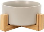 Ciotola Per Cibo In Ceramica Intirilife Con Cornice In Grigio - Totale 20,5 X 8,5 Cm - Ciotola 15,5 X 6,5 Cm - Capacità 800 Ml - Ciotola Per Cibo, Ciotola Per Bere Per Cani E Gatti Con Supporto In Bambù