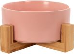 Ciotola In Ceramica Intirilife Con Cornice Rosa - Totale 20,5 X 8,5 Cm - Ciotola 15,5 X 6,5 Cm - Capacità 800 Ml - Ciotola Per Cibo E Bevande Per Cani E Gatti Con Supporto In Bambù