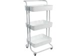 Intirilife Carrello A 3 Livelli In Bianco - 42 X 37 X 85,5 Cm - Carrello Portavivande Con Maniglia Carrello Portaoggetti Per Cucina Bagno Ufficio