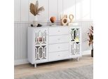Credenza Sweiko Bianca A Specchio Con Maniglie In Cristallo, Per Soggiorno E Sala Da Pranzo 147,5X40X102Cm