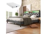 Letto Imbottito Sweiko Con Testiera Contenitore E Illuminazione A Led Struttura A Doghe In Legno Massiccio 140X200 Cm Grigio Lino (Con Materasso)
