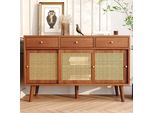 Credenza Sweiko, Cassettiera Con 3 Cassetti E 3 Ante Scorrevoli, Ripiani Regolabili, Colore Noce, 120X 40X78Cm