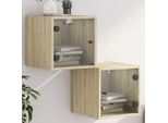 Comodini Con Ante In Vetro 2 Pz. Rovere Sonoma 35X37X35 Cm