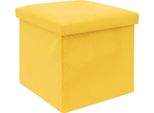 Intirilife Sgabello Pieghevole 38 X 38 X 38 Cm In Giallo - Cubo Di Seduta Con Vano Portaoggetti E Coperchio In Tessuto Effetto Velluto A Coste - Cubo Di Seduta Poggiapiedi Scatola Di Immagazzinaggio Cassapanca Per Panca