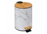 5Five Simply Smart Abfalleimer Lea, Kosmetikeimer Mit Soft Close, WeißBlech, Kunststoff, Bambus, Weiß Marmoriert, 3 L, 174995