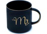 Tazza Da Caffè Intirilife In Nero Con Bordo Dorato E Scritta Mr - Capacità 300 Ml - Tazza Da Tè Con Manico Matrimonio