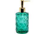 Intirilife Dispenser Per Sapone In Vetro Verde Con Motivo A Scacchi - Capacità 310Ml - Dispenser Per Sapone Dispenser Per Sapone A Mano Dispenser Per Cucina Bagno Ricaricabile Con Pompa Ricaricabile Con Pompa