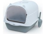 Intirilife Lettiera Per Gatti Con Coperchio Con Paletta In Grigio-Bianco -51 X 37,5 X 34,5 Cm- Lettiera Per Gatti Con Coperchio, Toilette Moderna E Chiusa Per Gatti- Lettiera A Cuffietta Per Gatti- Formazione Di Odori Ridotta