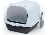 Lettiera Per Gatti Intirilife Con Coperchio Con Paletta In Bianco E Nero -51 X 37,5 X 34,5 Cm- Lettiera Per Gatti Con Coperchio, Toilette Moderna E Chiusa Per Gatti- Coperchi Per Toilette Toilette A Ridotta Formazione Di Odori