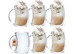 Intirilife 6X Bicchieri Termici A Doppia Parete - Stile Curvo - Capacità 200 Ml - Soffiati A Bocca Isolati Per Latte Macchiato, Come Bicchieri Da Tè O Da Caffè Con Manico