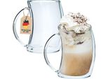Intirilife 2X Bicchiere Termico A Doppia Parete - Stile Curvo - Capacità 200 Ml - Soffiato A Bocca Isolato Per Latte Macchiato, Come Bicchiere Da Tè O Da Caffè Con Manico