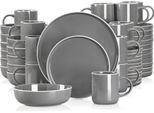 Set Di Stoviglie In Gres Grigio, Contiene Piatti, Ciotole, Tazze, Grigio 48 Pezzi