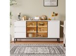 Credenza Bianca 160 Cm, Mobile Buffet Con 3 Cassetti E 2 Ante, Credenza Cucina, Cassettiera Alta 80 Cm