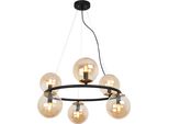 Lampada A Sospensione Aura Nero-Oro 6 Luci Vetro Miele E14