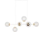 Plafoniera Siena Bianco-Oro 6 Luci Vetro Beige E14 Bracci Lunghi