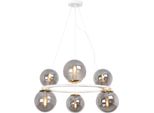 Lampada A Sospensione Aura Bianco-Oro 6 Luci Vetro Grigio Fumo E14
