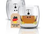Intirilife 2X Set Di Bicchieri Termici A Doppia Parete Da 230 Ml Con Design A Orso - Bicchieri Termici In Vetro Soffiato A Bocca Latte Macchiato Bicchiere Da Tè Bicchiere Da Caffè Espresso Senza Manico