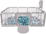 Selonis Playpen Grande Parco Giochi Con 400 Palline Playpen Per Bambini, Grigio: Grigio/Bianco/Turchese