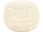 The Living Store Pouf Macramé Fatto A Mano 45X30 Cm Cotone
