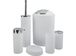 Set Da Bagno Msv Hannah, Accessori Da Bagno Da 6 Pezzi Dispenser Di Sapone, Scopino, Portasapone, Secchiello Per Cosmetici E Bicchiere Per Spazzolino Bianco