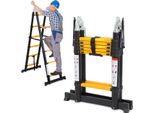 Jopassy Scala Telescopica In Alluminio Leggera Antiscivolo 1,9M + 1,9M Nero Scala Multifunzione Scala Multiuso Scala Allungabile 15 Gradini Scala A Gradini In Alluminio Di Alta Qualità Portata 150KG