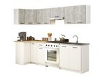Set Da Cucina: Un Cassetto, Undici Ante, Sedici Ripiani, Colore: Cemento|Bianco, Dimensioni Del Mobile: L: 300 Cm, A: 203 Cm, P: 46 Cm