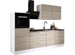 Set Da Cucina: Tre Cassetti, Cinque Ante, Otto Ripiani, Colore: Bianco / Rovere Sonoma, Dimensioni Del Mobile: L: 250 Cm, A: 220 Cm, P: 60 Cm