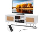 Porta Tv In Rattan 165 Cm - Tavolo Tv Boho - Mobile Tv In Rovere Bianco - Mobile Tv Moderno Per Soggiorno