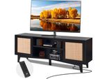 Porta Tv In Rattan - 191 Cm - Mobile Tv Boho - Nero - Elegante Mobile Tv Per Soggiorno
