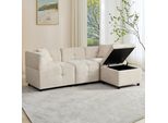 Divano Angolare Merax, Divano A 3 Posti Con Funzione Letto, Box Letto, Divano Da Salotto A L Con 2 Cuscini, Set Di Divani, Ciniglia, Beige