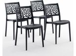 Set Di 4 Sedie Impilabili In Polipropilene Con Fibra Di Vetro Per Uso Esterno E Giardino, Bar E Ristorante, Cucina Design Moderno - Flora - Nero