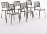 Set Di 6 Sedie Impilabili In Polipropilene Con Fibra Di Vetro Per Uso Esterno E Giardino, Bar E Ristorante, Cucina Design Moderno - Flora - Tortora